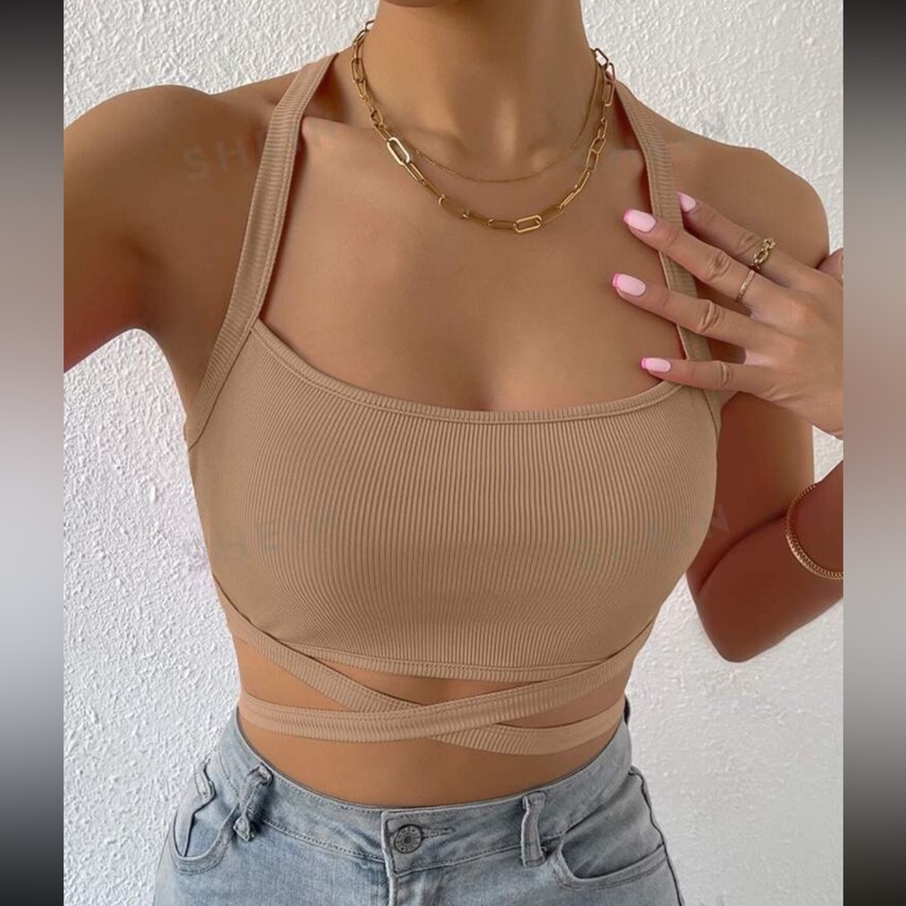 SHEIN Wrapped Tank Top Tan Colored